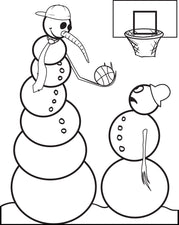 FREE Printable Snowman Playing Basketball Coloring Page for Kids