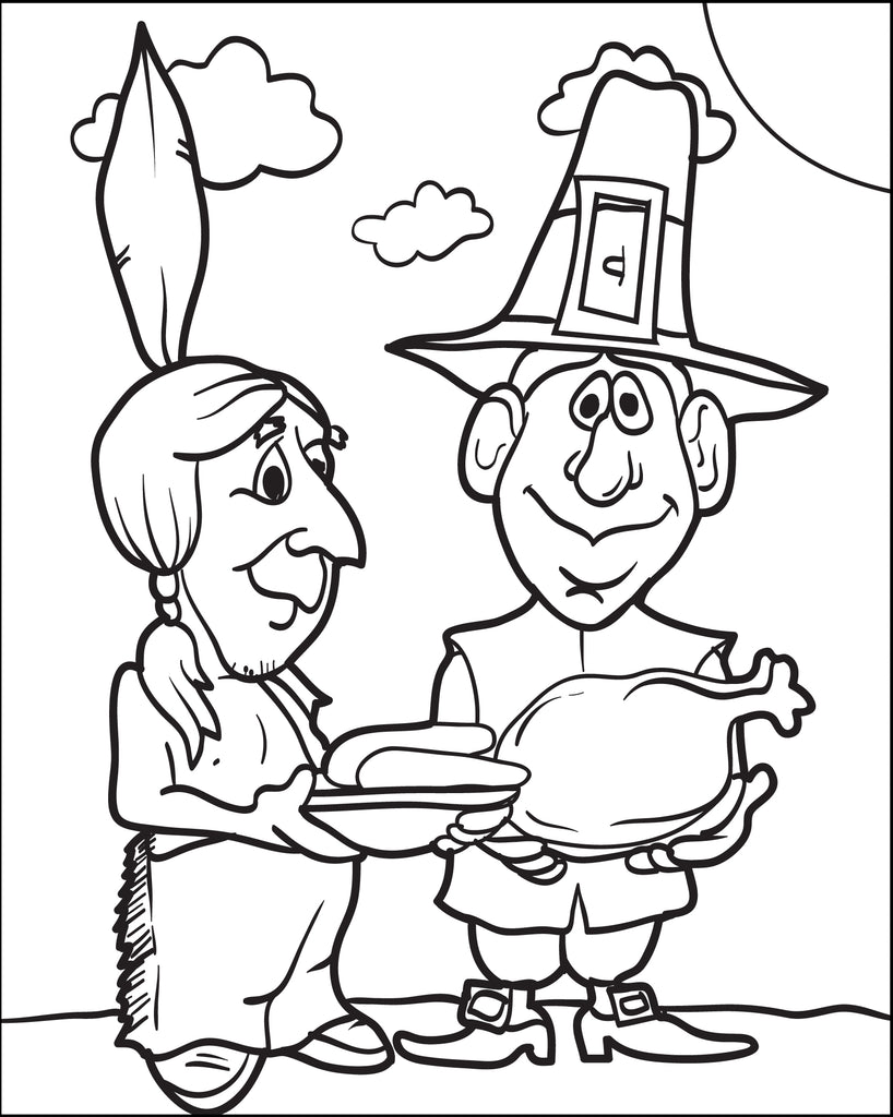 FREE Printable Pilgrim and Indian Coloring Page for Kids