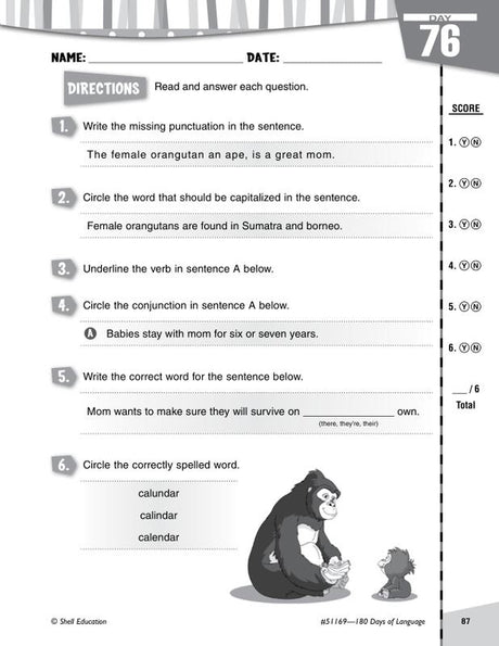 Practice, Assess, Diagnose: 180 Days of Language for Fourth Grade