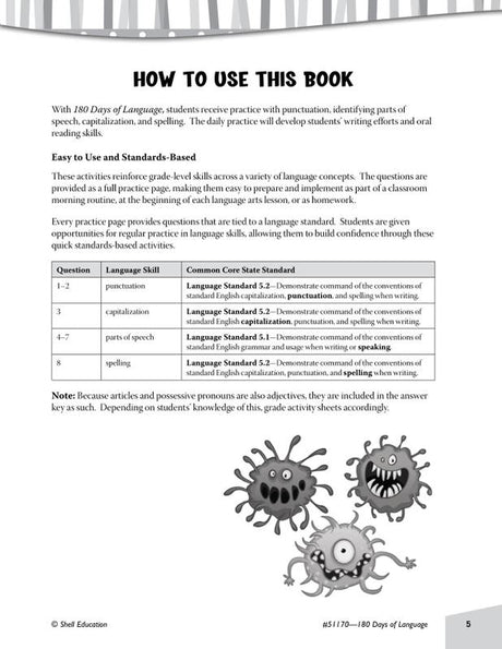 Practice, Assess, Diagnose: 180 Days of Language for Fifth Grade