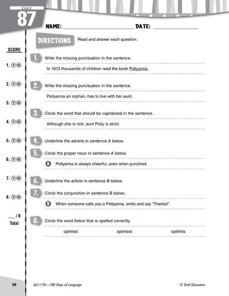 Practice, Assess, Diagnose: 180 Days of Language for Fifth Grade