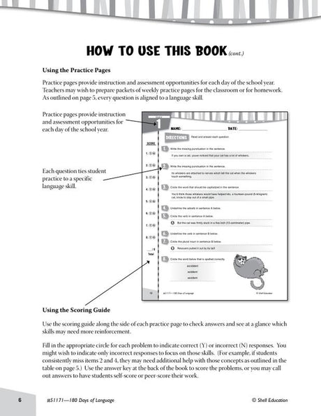 Practice, Assess, Diagnose: 180 Days of Language for Sixth Grade