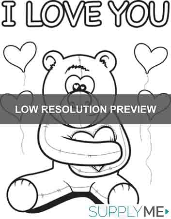 I Love You Teddy Bear Coloring Page