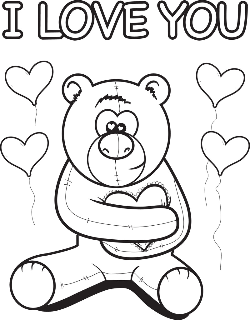 I Love You Teddy Bear Coloring Page