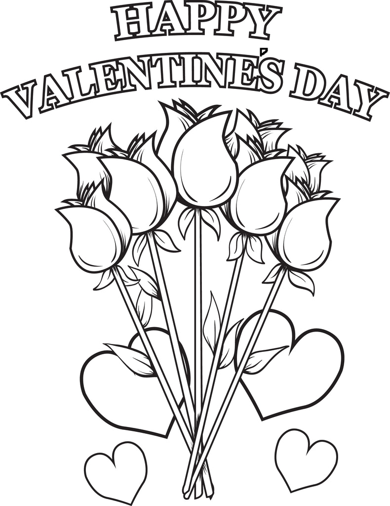 Happy Valentine's Day Flowers Coloring Page