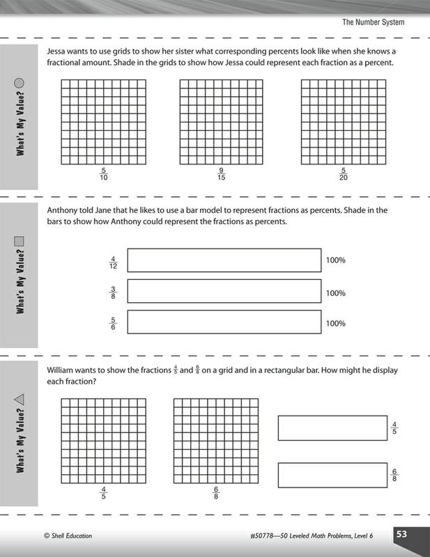 Shell Education 50 Leveled Math Problems Activity Book With CD, Level 6 ...
