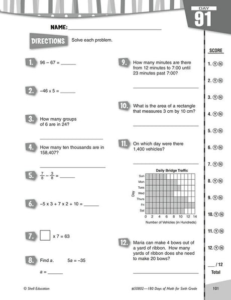 180 Days Of Math, 6th Grade