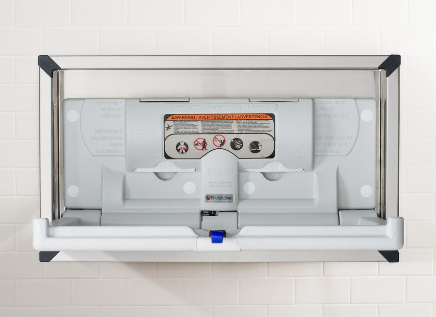 Light Gray Polyethylene Recessed Changing Station with Stainless Steel Frame