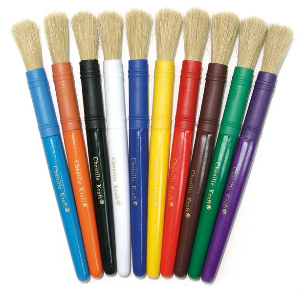 Natural Bristle Brushes - Plastic Handle - Set of 10
