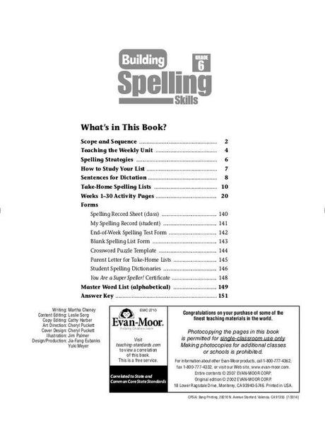 Building Spelling Skills, Grade 6