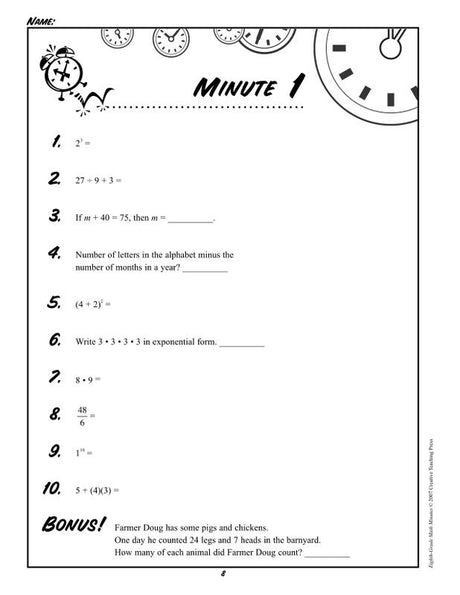 Math Minutes - 8Th Gr