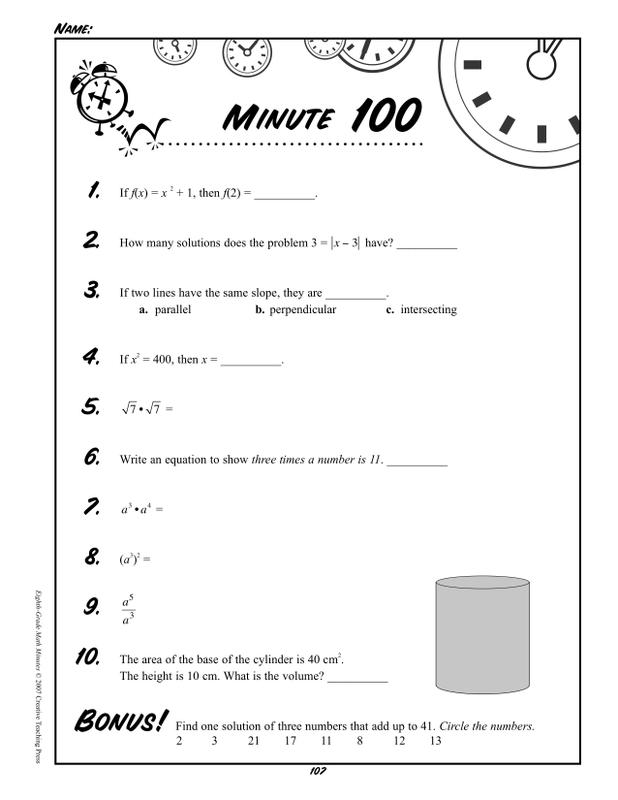 Math Minutes - 8Th Gr
