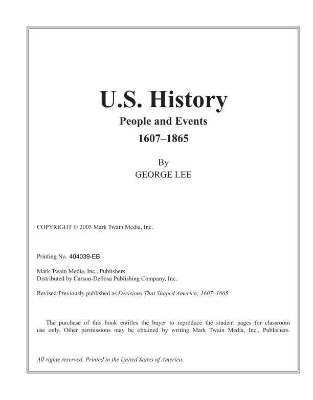 U.S. History: People and Events 1607-1865 Resource Book, Gr 6+