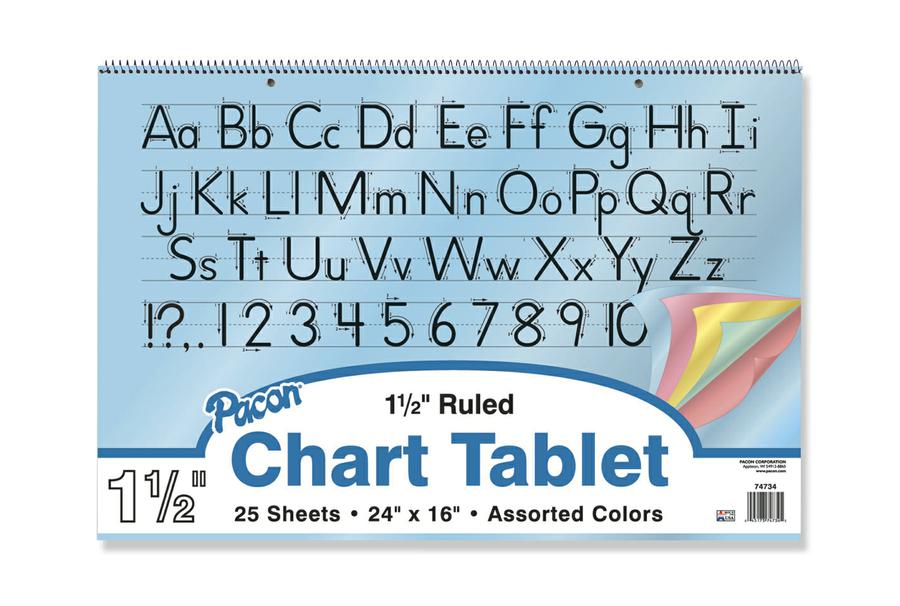 Colored Paper Chart Tablets, 24" x 16", Ruled 1 1/2"