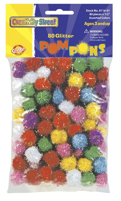Glitter Poms - 80 Pieces - 1/2"
