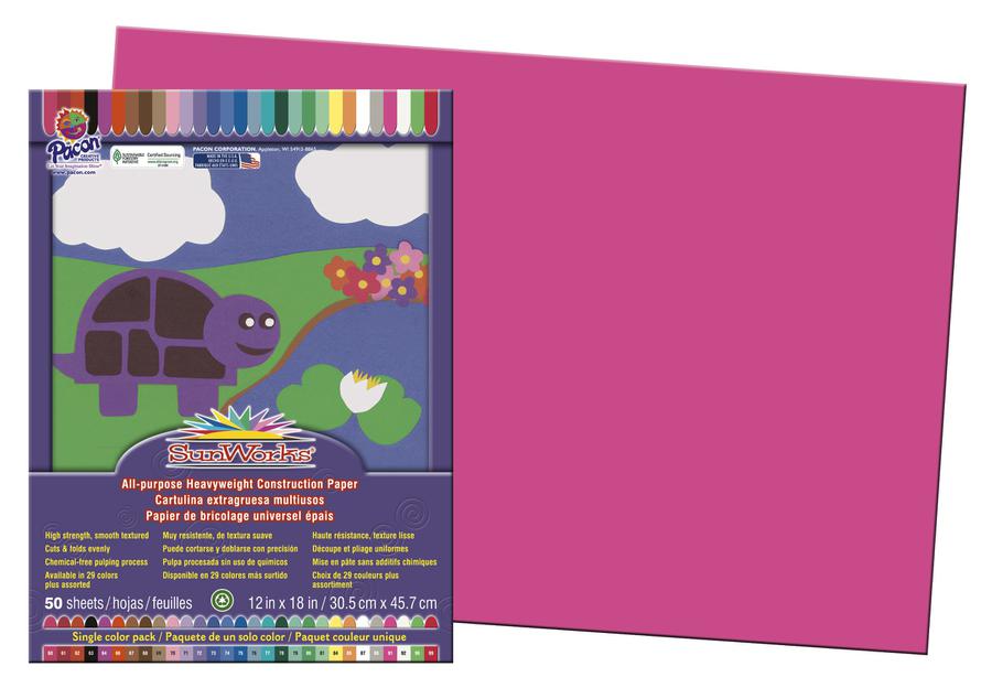 Colorations Assorted Colors 12 x 18 Heavyweight Construction Paper - 50 Sheets