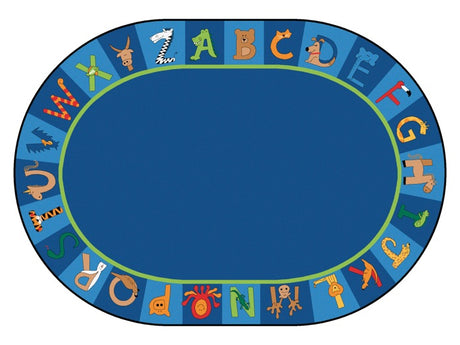 A to Z Animals Alphabet Circle Time Classroom Rug, 8'3" x 11'8" Oval  