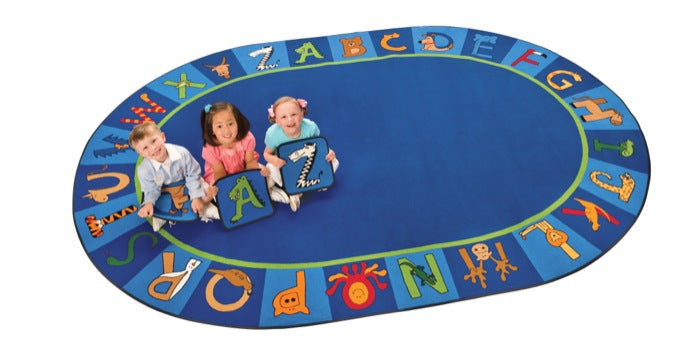 A to Z Animals Alphabet Circle Time Classroom Rug, 8'3" x 11'8" Oval  