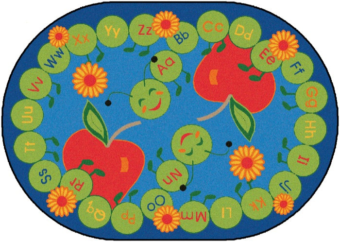 ABC Caterpillar Alphabet Circle Time Classroom Rug, 8'3" x 11'8" Oval