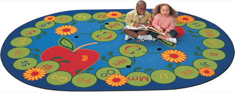 ABC Caterpillar Alphabet Circle Time Classroom Rug, 8'3" x 11'8" Oval