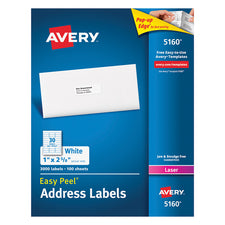Avery Easy Peel White Address Labels 1 x 2 5/8, 3000 Count