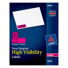 Avery® Neon Magenta High-Visibility Labels for Laser Printers, 1" x 2-5/8", Pack of 750