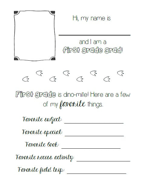 First Grade Dinosaur Themed End of the Year Advice Book Printables