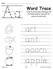 Letter A Words - Alphabet Tracing Worksheet