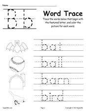 Letter B Words - Alphabet Tracing Worksheet