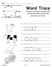 Letter C Words - Alphabet Tracing Worksheet