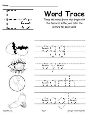Letter E Words - Alphabet Tracing Worksheet