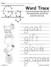 Letter G Words - Alphabet Tracing Worksheet