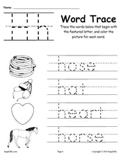 Letter H Words - Alphabet Tracing Worksheet