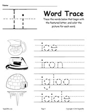 Letter I Words - Alphabet Tracing Worksheet