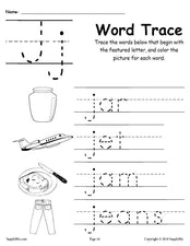 Letter J Words - Alphabet Tracing Worksheet