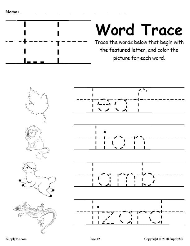 Letter L Words - Alphabet Tracing Worksheet