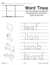 Letter L Words - Alphabet Tracing Worksheet