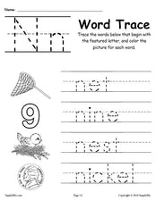 Letter N Words - Alphabet Tracing Worksheet