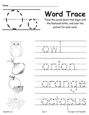 Letter O Words - Alphabet Tracing Worksheet