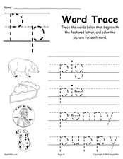 Letter P Words - Alphabet Tracing Worksheet