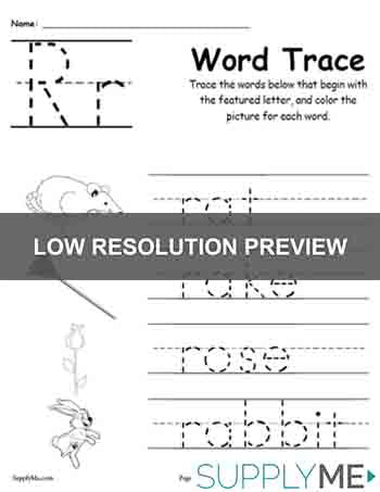 Letter R Words - Alphabet Tracing Worksheet