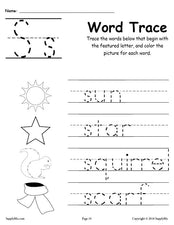 Letter S Words - Alphabet Tracing Worksheet