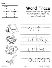 Letter T Words - Alphabet Tracing Worksheet