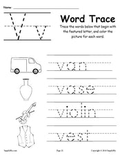 Letter V Words - Alphabet Tracing Worksheet