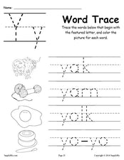 Letter Y Words - Alphabet Tracing Worksheet