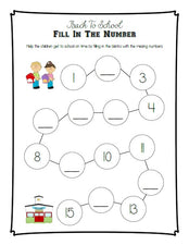 Back-to-School Fill in the Number Printable Activity