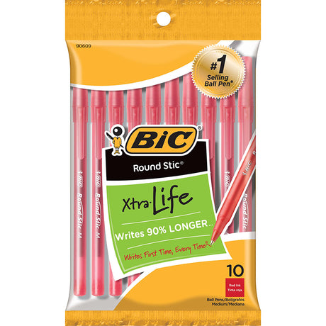 BIC Round Stic Ballpoint Pens Red 10Pk