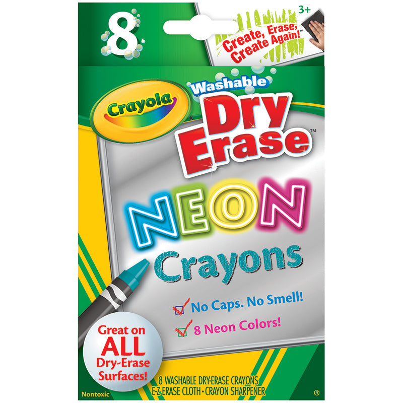 Crayola Washable DryErase Crayons, 8 Count (Neon)