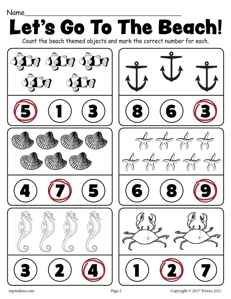 Beach Themed Counting Worksheet!
