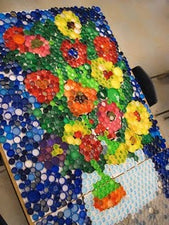 Recycled Bottle Cap Mural - Collaborative Art Project